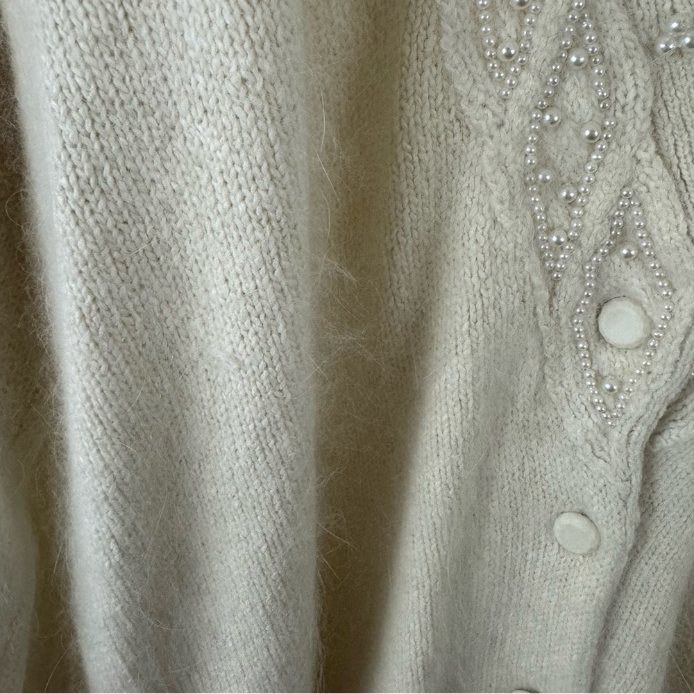 Vintage Angora Silk Cardigan by Private Party Size L Pearl Beaded Grannycore - Picture 7 of 11